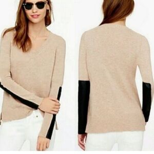 J Crew Wool Cashmere Blend Leather Patch Sweater